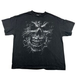 Vintage Y2K Tennessee River Smoking Skull Graphic‎ T Shirt Black Men XL Grunge